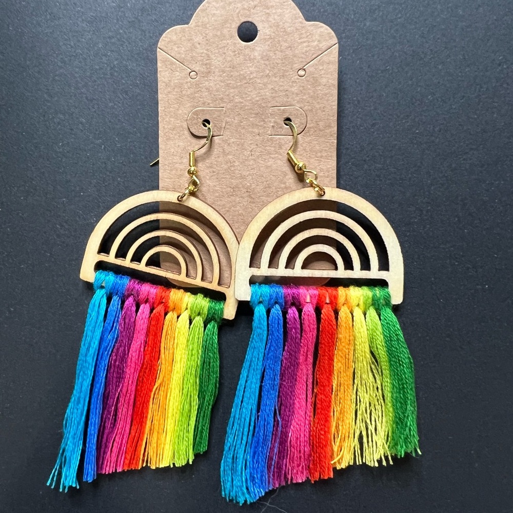 Custom handmade rainbow macrame earrings